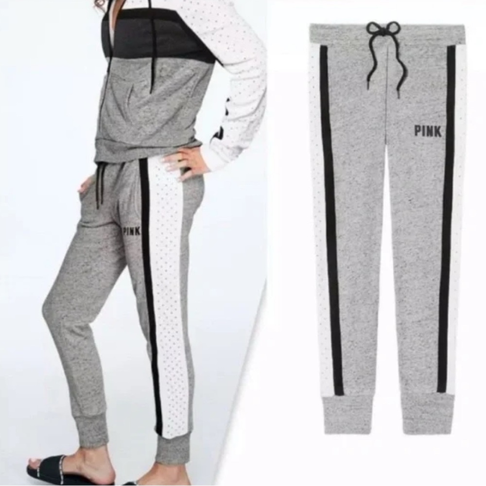 VS Pink Marled Gray Jogger sweatpants with Rhinestone detail